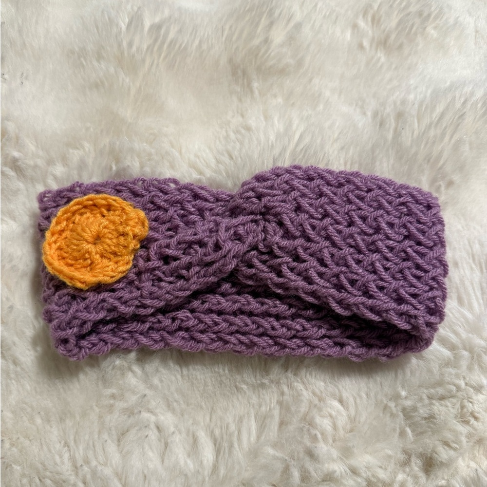 Hand Crafted Purple and Orange Knitted Headband
